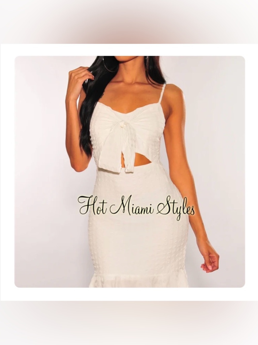 White Tie-Front Cutout Spaghetti Strap Dress